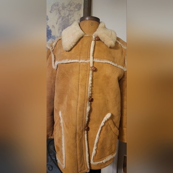 Vintage Women's Chestnut Suede and Cream Shearling Coat Size 16 - Picture 7 of 16